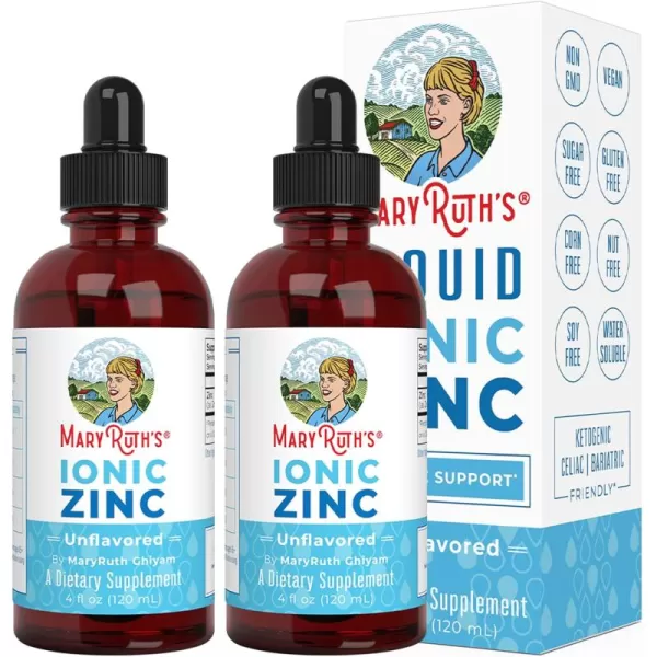 MaryRuth Organics Ionic Zinc Liquid Drops for Immune Support Unflavored 4oz120 ml 2 PackUnflavored