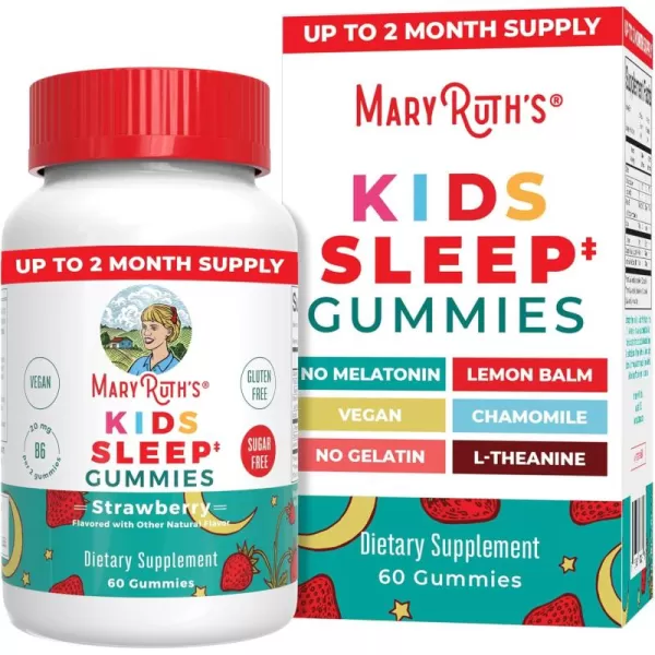 MaryRuth Organics Kids Sleep Gummies  Sugar Free  NO Melatonin Gummies with L Theanine Lemon Balm Chamomile Vitamin B6  Relaxation Support for Kids 2  Vegan  NonGMO  Gluten Free  60 Count