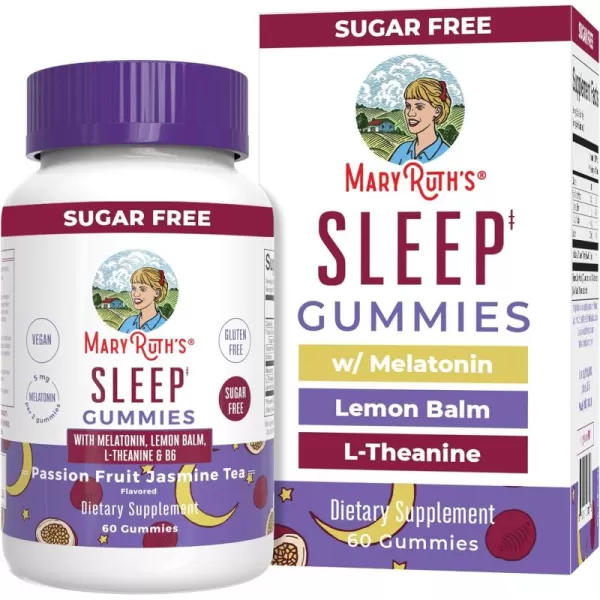 MaryRuth Organics Melatonin 5mg Sleep Gummy with LTheanine  Lemon Balm  Vitamin B6  SugarFree  Relaxation  Vegan  NonGMO  Gluten Free  60 Count