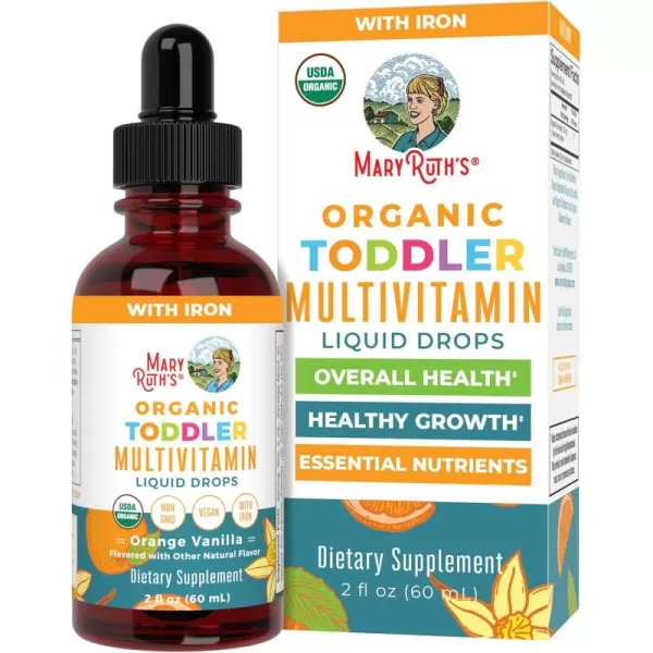 MaryRuth Organics Multivitamin ampamp Multimineral with Iron for Toddlers  USDA Organic  Sugar Free  Multivitamin Liquid Drops for Kids Ages 13  Immune Support  Vegan  NonGMO  2 Fl OzVanilla Orange