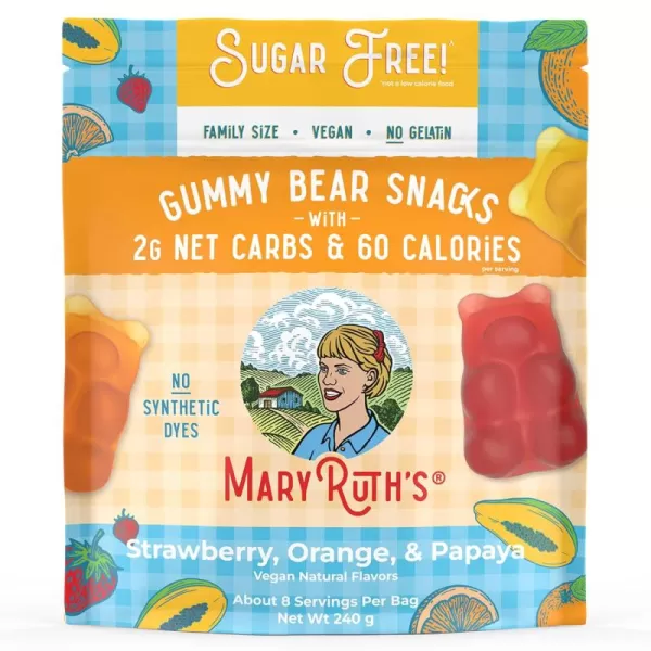 MaryRuth Organics Sugar Free Gummy Bears Snacks  Delicious Gummies Made with Organic Ingredients  Natural Papaya Fruit Flavor Gummy Candy  Vegan  Gluten Free  NonGMO  240g Family SizeStrawberry Orange  Papaya