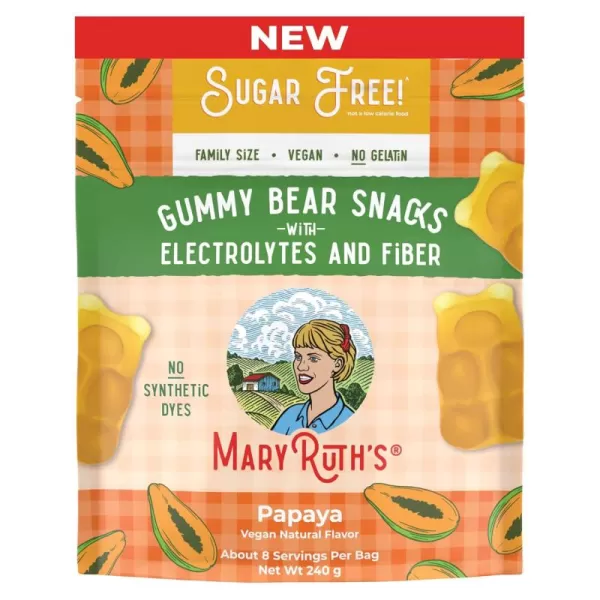 MaryRuth Organics Sugar Free Gummy Bears Snacks  Delicious Gummies Made with Organic Ingredients  Natural Papaya Fruit Flavor Gummy Candy  Vegan  Gluten Free  NonGMO  240g Family SizePapaya