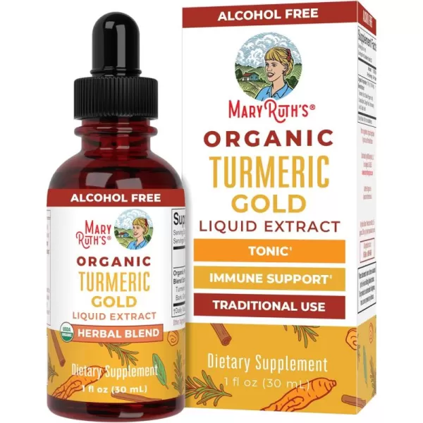 MaryRuth Organics USDA Organic Turmeric Gold Liquid Drops  Liquid Herbal Blend  Turmeric Curcumin Black Pepper Cassia Cinnamon Bark Ginger Root  Immune Support  NonGMO Vegan 1oz