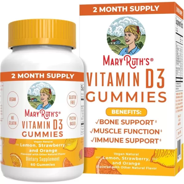 MaryRuth Organics Vitamin D3 Gummies 2 Month Supply Adults ampamp Kids Gummies Immune Support Supplement Vitamin D3 1000IU for Bone Health ampamp Muscle Function Vegan NonGMO Gluten Free 60 Count