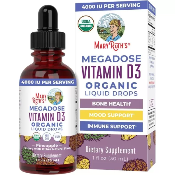 MaryRuth Organics Vitamin D3 Liquid Drops  Megadose 4000 IU  USDA Organic Liquid Vitamin D Spray for Adults ampamp Kids  Immune Support ampamp Bone Health  Vegan  Gluten Free  NonGMO  30 Servings