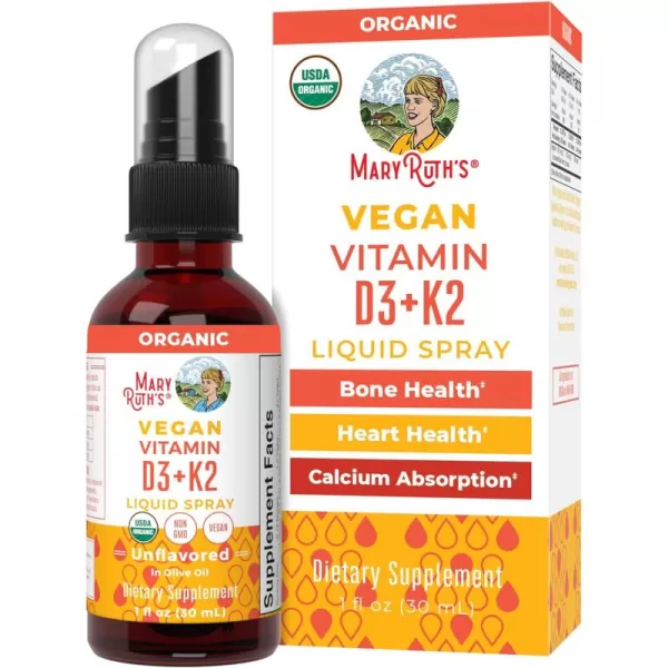 MaryRuth Organics Vitamin D3 Vitamin K2 Vitamin D3 K2 Spray K2 D3 Vitamin Liquid Supplement for Adults ampamp Kids Supplement for Calcium Absorption Strong Bones Vegan NonGMO Gluten Free 1 Fl OzUnflavored