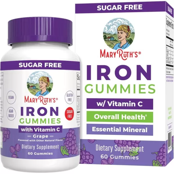 MaryRuths Iron Suppleme nt Gummies for Adults  Sugar Free  Gummy Iron Supplements  Vitamin C for Ages 14  Iron Supplement for Iron Deficiency  Immune Support  Vegan  NonGMO  60 CountGrape