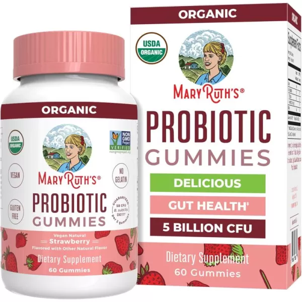 USDA Organic Probiotic Gummies by MaryRuths  Probiotic Digestive Support  Immune Support  Digestive ampamp Gut Health Supplement  25 Billion CFU  Vegan  NonGMO  Gluten Free  60 CountStrawberry