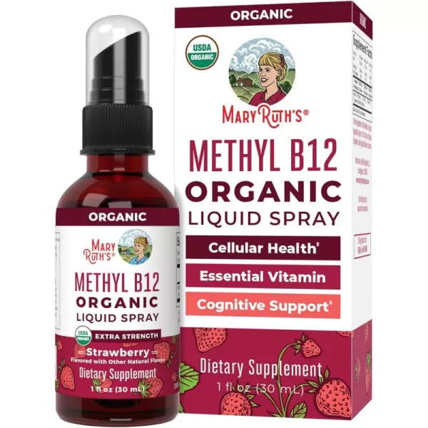 Vitamin B12 Spray  USDA Organic Vitamin B12 Liquid Spray  B12 Vitamin Supplement Liquid for Nervous System Function  Liquid Vitamin B12 for Energy Support  Vegan  NonGMO  Gluten Free  1 Fl OzStrawberry