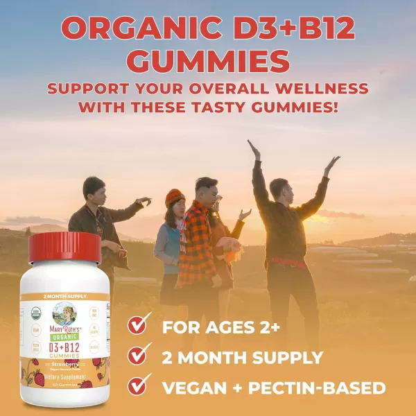 imageMary Ruths Vitamin D3  B12 Gummies  USDA Organic  2 Month Supply  Vitamin D ampamp B12 Vitamin Supplements for Adults ampamp Kids  Supports Bone Health  Energy Boost  Vegan  NonGMO  60 Servings