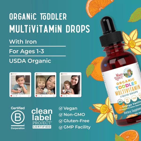 imageMaryRuth Organics Multivitamin ampamp Multimineral with Iron for Toddlers  USDA Organic  Sugar Free  Multivitamin Liquid Drops for Kids Ages 13  Immune Support  Vegan  NonGMO  2 Fl OzVanilla Orange