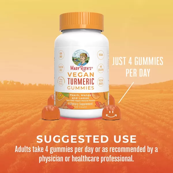 imageMaryRuth Organics Turmeric Gummies  Organic Turmeric Curcumin Extract  Chewable Turmeric Supplement  Vegan  NonGMO  Gluten Free  Peach  Mango ampamp Lemon Flavor  250 mg per Serving  120 Count