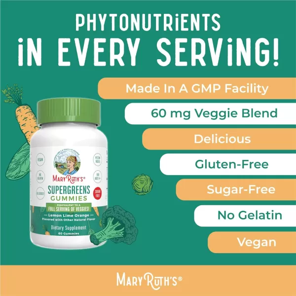 imageMaryRuths Super Greens Gummies  with NaturallyOccurring Quercetin for Adults and Kids Ages 4  Sugar Free  2g Fiber Per Serving  Vegan  No Gelatin  Pectin Based  60 Count  30 ServingsLemon  Lime  Orange