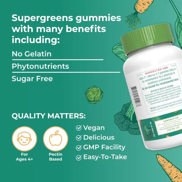 imageMaryRuths Super Greens Gummies  with NaturallyOccurring Quercetin for Adults and Kids Ages 4  Sugar Free  2g Fiber Per Serving  Vegan  No Gelatin  Pectin Based  60 Count  30 ServingsLemon  Lime  Orange