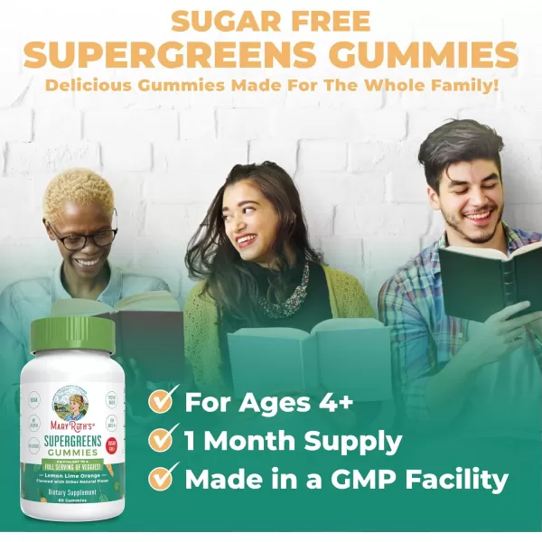 imageMaryRuths Super Greens Gummies  with NaturallyOccurring Quercetin for Adults and Kids Ages 4  Sugar Free  2g Fiber Per Serving  Vegan  No Gelatin  Pectin Based  60 Count  30 ServingsLemon  Lime  Orange