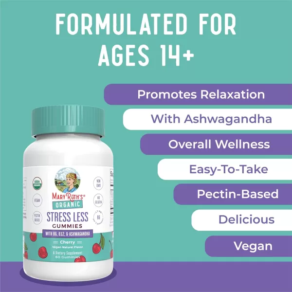 imageStress Relief Gummies  Made with Ashwagandha Vitamin B6 Vitamin B12  USDA Organic Ashwagandha Gummies  Natural Calm Relaxation Stress and Mood Support Supplement  Vegan  NonGMO  60 Count