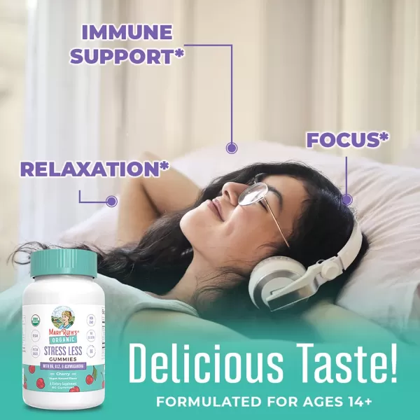 imageStress Relief Gummies  Made with Ashwagandha Vitamin B6 Vitamin B12  USDA Organic Ashwagandha Gummies  Natural Calm Relaxation Stress and Mood Support Supplement  Vegan  NonGMO  60 Count