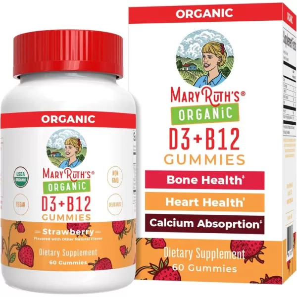 imageMary Ruths Vitamin D3  B12 Gummies  USDA Organic  2 Month Supply  Vitamin D ampamp B12 Vitamin Supplements for Adults ampamp Kids  Supports Bone Health  Energy Boost  Vegan  NonGMO  60 Servings