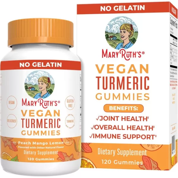 imageMaryRuth Organics Turmeric Gummies  Organic Turmeric Curcumin Extract  Chewable Turmeric Supplement  Vegan  NonGMO  Gluten Free  Peach  Mango ampamp Lemon Flavor  250 mg per Serving  120 Count