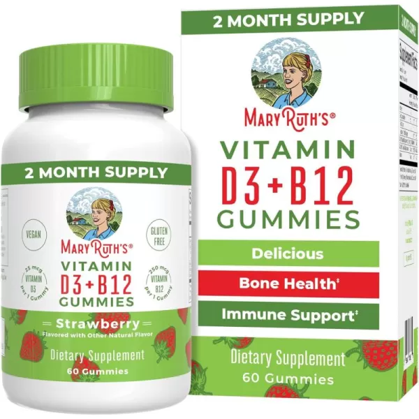 imageMaryRuth Organics Vegan Vitamin D3  Vitamin B12 Gummies  2 Month Supply  Supports Bone Health  Immune Support Supplement  Energy Supplements  Methyl B12 Vegan NonGMO Gluten Free  60 Servings