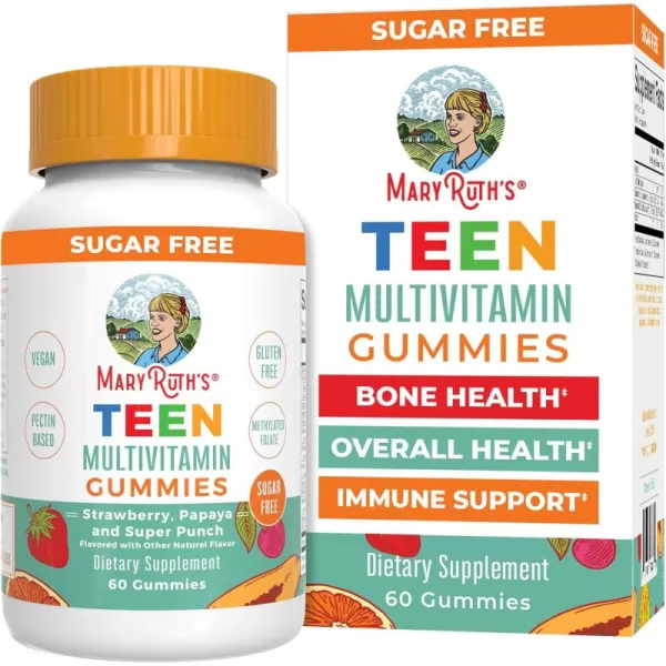 imageMaryRuths Multivitamin for Teens  Sugar Free  Vitamin Gummy for Ages 13  Vitamin C  D and E  B  Biotin  Zinc for Immune Support  Energy  Skin and Hair  60 Count