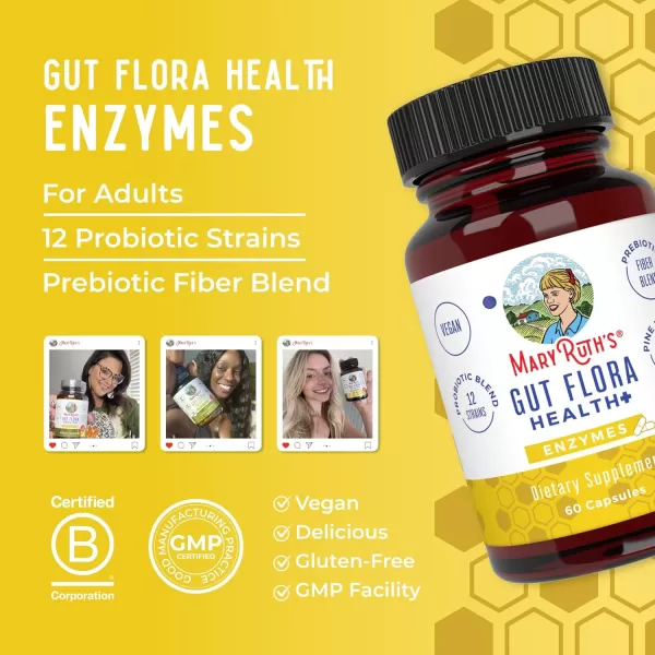 imageMaryRuth Organics Gut Flora Health Enzymes  Up to 2 Month Supply  Prebiotic Probiotic Digestive Enzymes Blend for Healthy Gut Biome ampamp Digestive Support  Gastrointestinal Health  60 CapsulesUnflavored