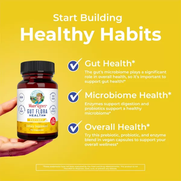 imageMaryRuth Organics Gut Flora Health Enzymes  Up to 2 Month Supply  Prebiotic Probiotic Digestive Enzymes Blend for Healthy Gut Biome ampamp Digestive Support  Gastrointestinal Health  60 CapsulesUnflavored