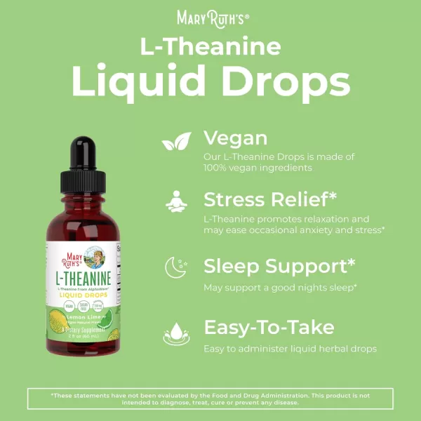 imageMaryRuth Organics L Theanine 200mg Liquid Drops  Mood Support for Adults ampamp Kids  Focus Supplement  Natural Sleep Support  Relaxation  Amino Acid  Vegan  NonGMO  Gluten Free  30 ServingsLemon Line