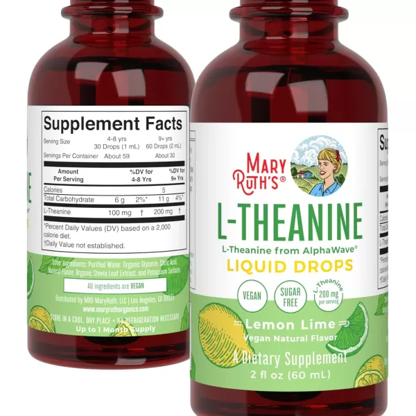 imageMaryRuth Organics L Theanine 200mg Liquid Drops  Mood Support for Adults ampamp Kids  Focus Supplement  Natural Sleep Support  Relaxation  Amino Acid  Vegan  NonGMO  Gluten Free  30 ServingsLemon Line