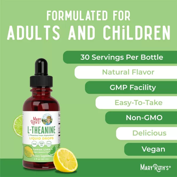 imageMaryRuth Organics L Theanine 200mg Liquid Drops  Mood Support for Adults ampamp Kids  Focus Supplement  Natural Sleep Support  Relaxation  Amino Acid  Vegan  NonGMO  Gluten Free  30 ServingsLemon Line