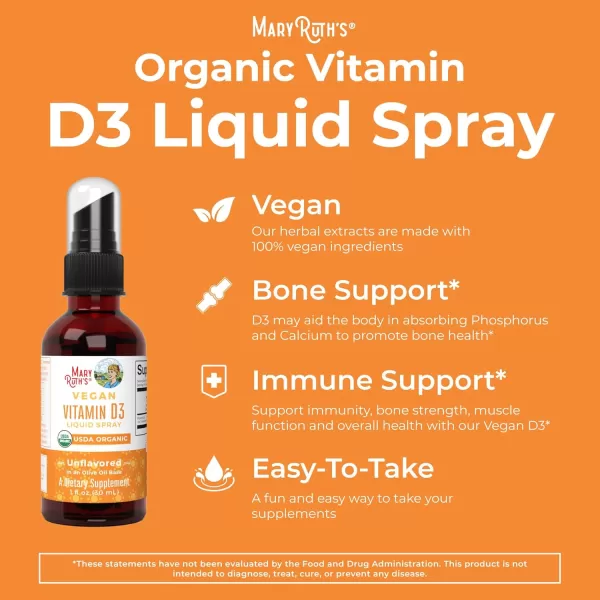 imageMaryRuth Organics Vitamin D USDA Organic  Vitamin D3 Liquid  Sugar Free  Liquid Vitamin D Spray Immune Support for Adults ampamp Kids  Bone Health  Vit D3  Vegan  Gluten Free  NonGMO  30 Servings