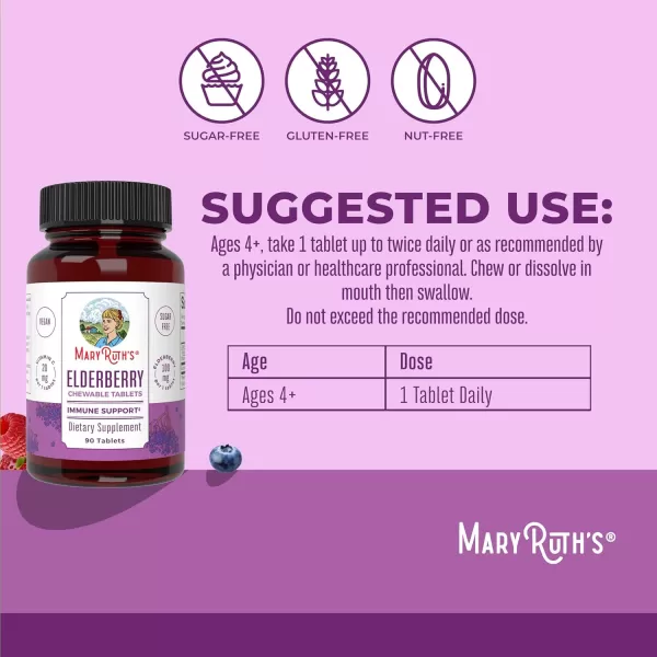 imageMaryRuths Elderberry  Vitamin C Chewable Tablets  Sambucus nigra  Black Elderberry for Immune Support  3 Month Supply  Gluten Free  NonGMO  90 Servings