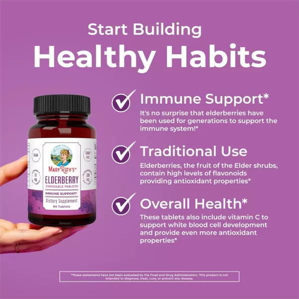 imageMaryRuths Elderberry  Vitamin C Chewable Tablets  Sambucus nigra  Black Elderberry for Immune Support  3 Month Supply  Gluten Free  NonGMO  90 Servings