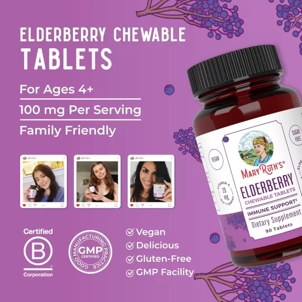 imageMaryRuths Elderberry  Vitamin C Chewable Tablets  Sambucus nigra  Black Elderberry for Immune Support  3 Month Supply  Gluten Free  NonGMO  90 Servings