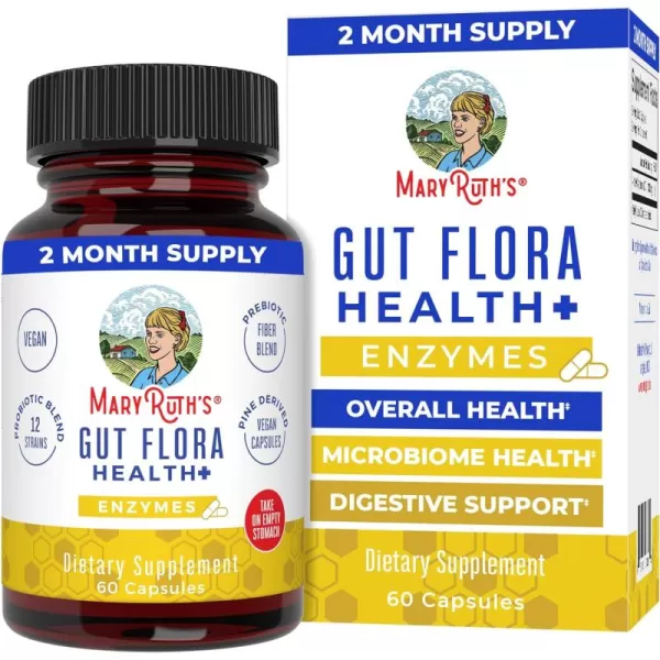 imageMaryRuth Organics Gut Flora Health Enzymes  Up to 2 Month Supply  Prebiotic Probiotic Digestive Enzymes Blend for Healthy Gut Biome ampamp Digestive Support  Gastrointestinal Health  60 CapsulesUnflavored