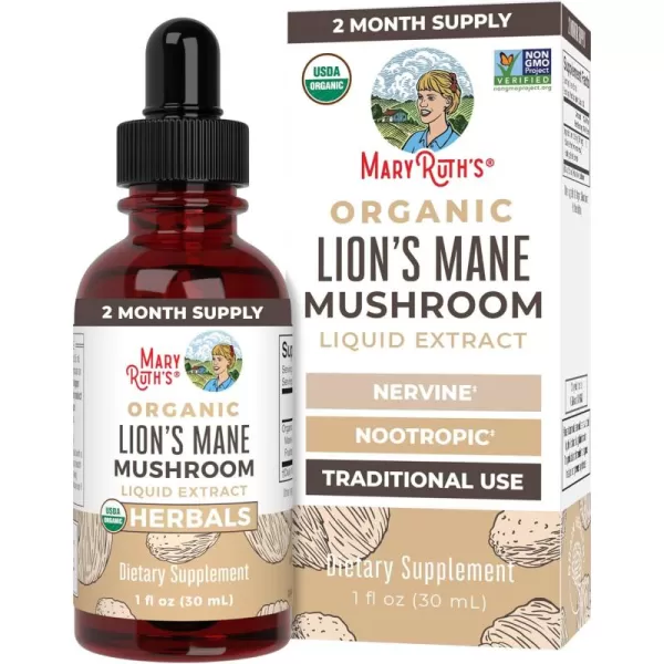 imageMaryRuth Organics Lions Mane Mushroom Supplement Upto 2 Month Supply Nootropic USDA Organic Lions Mane Extract Nervine Herbal Liquid Drops Brain Health NonGMO Vegan Alcohol Free Tincture 1 Fl OzUnflavored