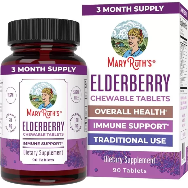 imageMaryRuths Elderberry  Vitamin C Chewable Tablets  Sambucus nigra  Black Elderberry for Immune Support  3 Month Supply  Gluten Free  NonGMO  90 Servings