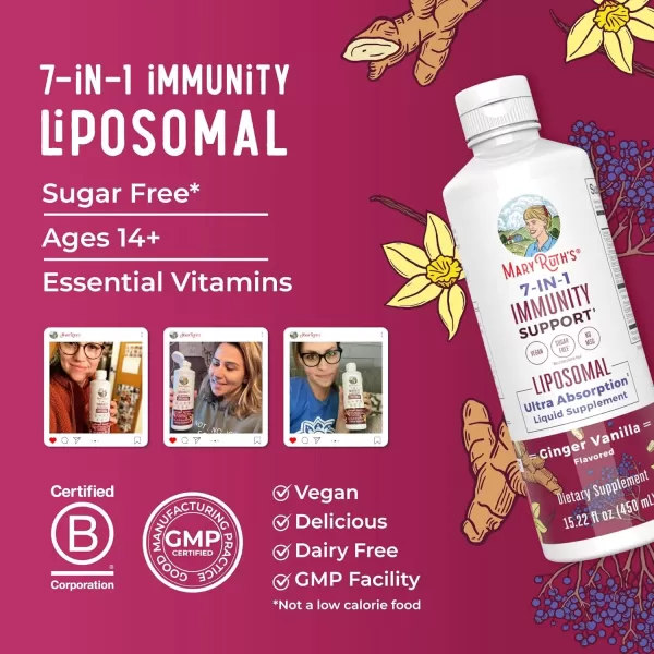 image7 in 1 Immunity Liposomal by MaryRuths  Elderberry Liquid with Vitamin C  Liquid Vitamins  Immune Support Supplement  Elderberry with Zinc and Vitamin C  Vegan Gluten Free  30 ServingsGinger Vanilla