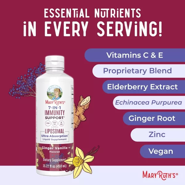 image7 in 1 Immunity Liposomal by MaryRuths  Elderberry Liquid with Vitamin C  Liquid Vitamins  Immune Support Supplement  Elderberry with Zinc and Vitamin C  Vegan Gluten Free  30 ServingsGinger Vanilla