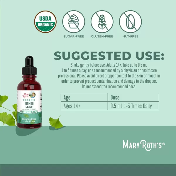 imageMaryRuth Organics Ginkgo Leaf Liquid Drops  Herbal Supplement  Nootropic  Circulatory System ampamp Nervous System Health  USDA Organic  NonGMO  Vegan  60 Servings