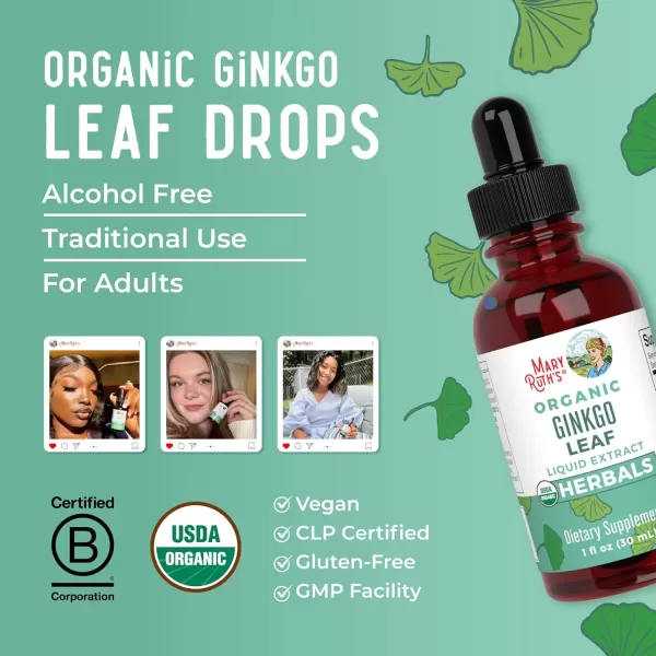 imageMaryRuth Organics Ginkgo Leaf Liquid Drops  Herbal Supplement  Nootropic  Circulatory System ampamp Nervous System Health  USDA Organic  NonGMO  Vegan  60 Servings