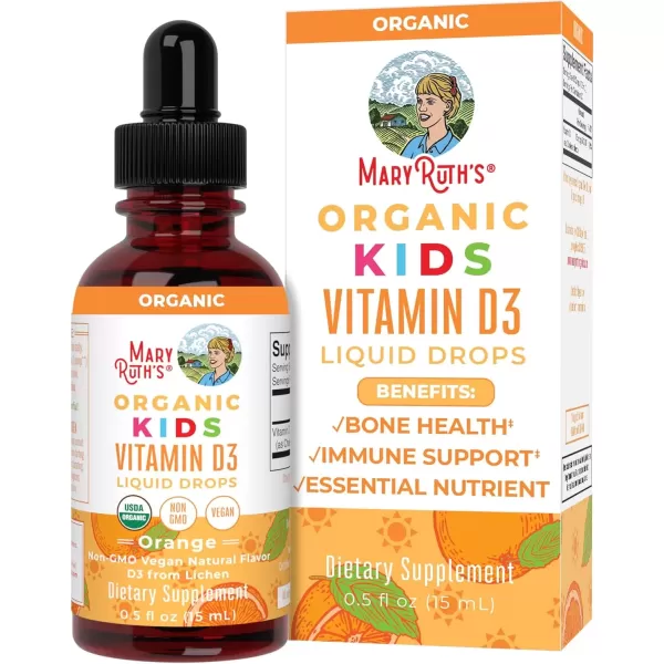 imageMaryRuth Organics USDA Organic Vitamin D3 Liquid Drops for Kids  640 IU Vitamin D3 Per Serving  Kids Immune Support ampamp Bone Health Supplement  Formulated for Ages 413  05oz  30 ServingsOrange