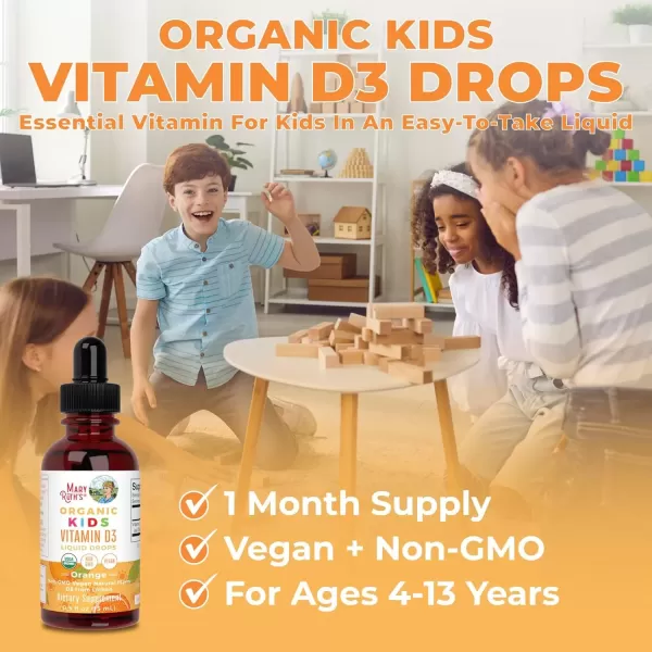 imageMaryRuth Organics USDA Organic Vitamin D3 Liquid Drops for Kids  640 IU Vitamin D3 Per Serving  Kids Immune Support ampamp Bone Health Supplement  Formulated for Ages 413  05oz  30 ServingsOrange