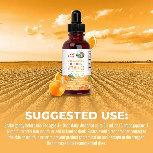 imageMaryRuth Organics USDA Organic Vitamin D3 Liquid Drops for Kids  640 IU Vitamin D3 Per Serving  Kids Immune Support ampamp Bone Health Supplement  Formulated for Ages 413  05oz  30 ServingsOrange