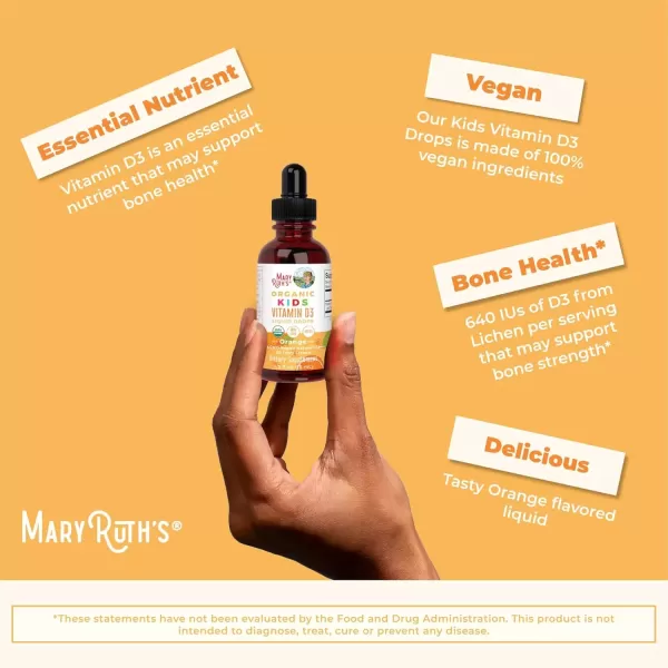 imageMaryRuth Organics USDA Organic Vitamin D3 Liquid Drops for Kids  640 IU Vitamin D3 Per Serving  Kids Immune Support ampamp Bone Health Supplement  Formulated for Ages 413  05oz  30 ServingsOrange