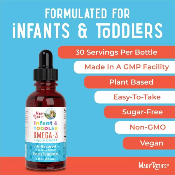 imageMaryRuths Infant and Toddler Omega3 Liquid Drops by  200mg DHA and 2mg EPA Per Serving  Overall Wellness and Healthy Development  Unflavored  1 Fl OzUnflavored