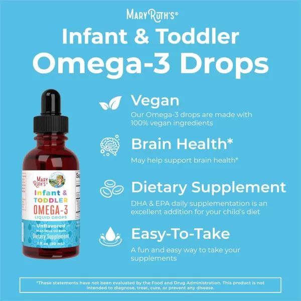 imageMaryRuths Infant and Toddler Omega3 Liquid Drops by  200mg DHA and 2mg EPA Per Serving  Overall Wellness and Healthy Development  Unflavored  1 Fl OzUnflavored