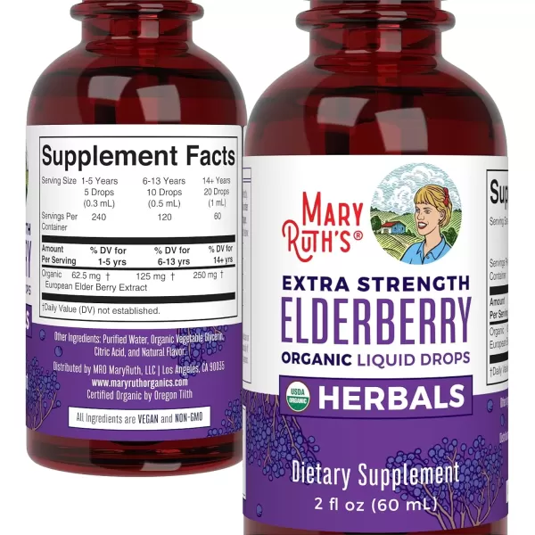 imageMaryRuth Organics Elderberry Syrup Extra Strength USDA Organic Elderberry Sugar Free Adults ampamp Kids Immune Support Supplement for Ages 1 Clean Label Project Verified Vegan Gluten Free 2 Fl Oz