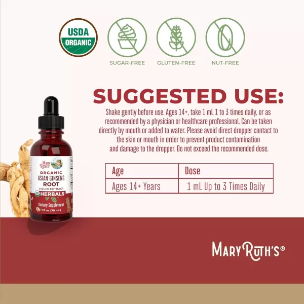 imageMaryRuth Organics Herbal Supplement Drop Antioxidant Boost Energy Pack of 1 Ginseng Root for Vitality Supports Focus and Endurance Vegan NonGMO Gluten Free 1 Fluid Ounces