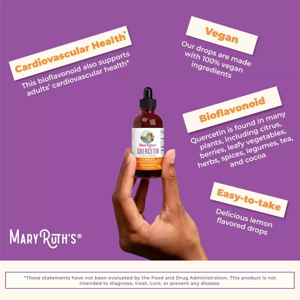 imageMaryRuth Organics Quercetin Liquid Drops  Sugar Free  Liquid Quercetin 500mg for Adults ampamp Kids  Cardiovascular Health for Adults  Bioflavonoid  Vegan  NonGMO  Gluten Free  4 Fl OzLemon